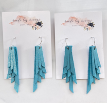 Load image into Gallery viewer, Leather - Turquoise and Shimmer Triple Layer Fringe - Mini-Large Dangles
