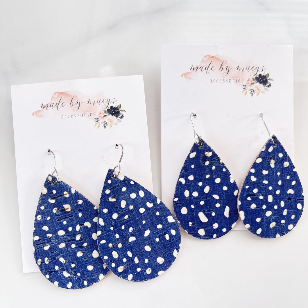 Leather - Navy with White Polka Dots - Classic Drops