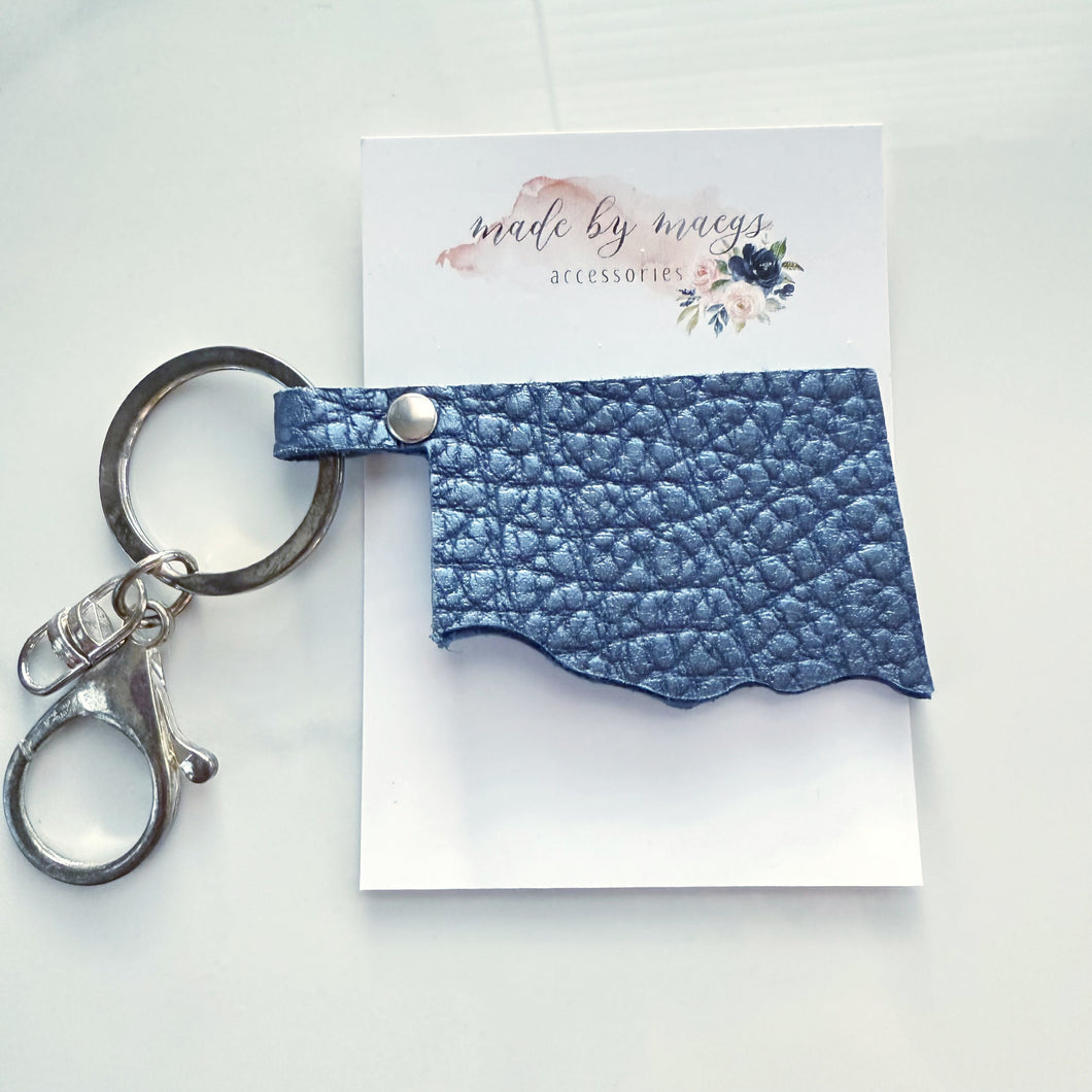Keychain - Oklahoma - Textured Navy Blue Leather