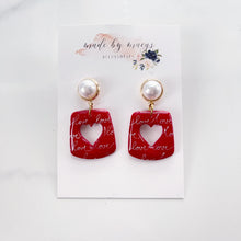 Load image into Gallery viewer, Cherry Red Heart Cut-Out + Love Dangles
