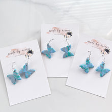 Load image into Gallery viewer, Clay - Light Blue, Mint, &amp; Grey Butterfly - Dangles
