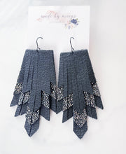 Load image into Gallery viewer, Leather - Matte Black &amp; Glitter - Triple Layer Fringe Mega Dangles
