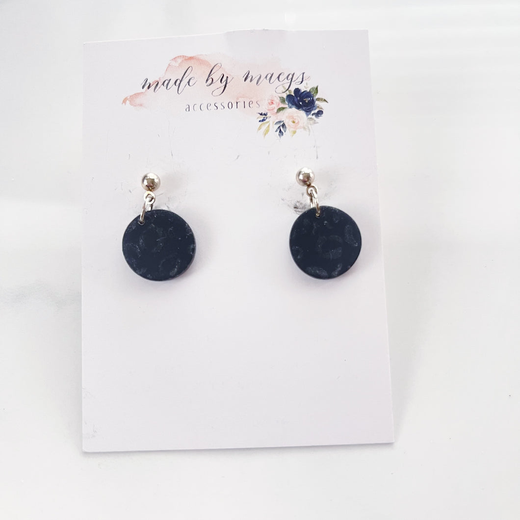 Clay - Black Embossed Leopard Print - Circle Dangles