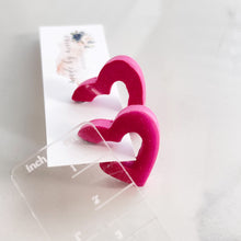 Load image into Gallery viewer, Clay - Magenta Heart Hoops - Posts
