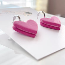 Load image into Gallery viewer, Clay - Pink Heart Macarons - Hoop Dangles
