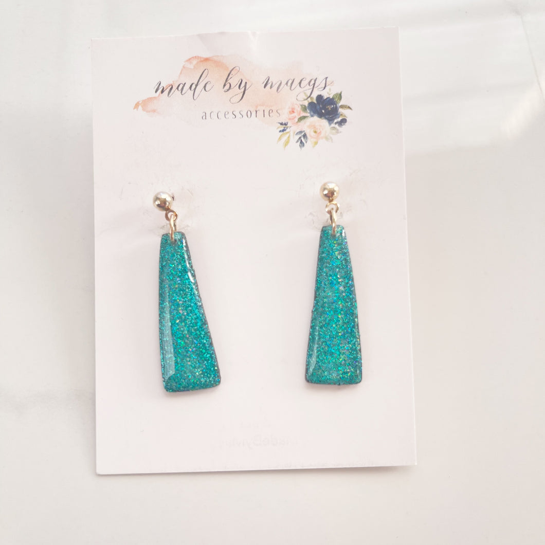 Clay - Glitter Teal - Classic Bars Dangles