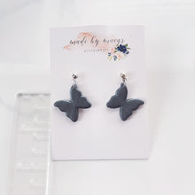 Load image into Gallery viewer, Clay - Charcoal Grey Butterfly- Dangles
