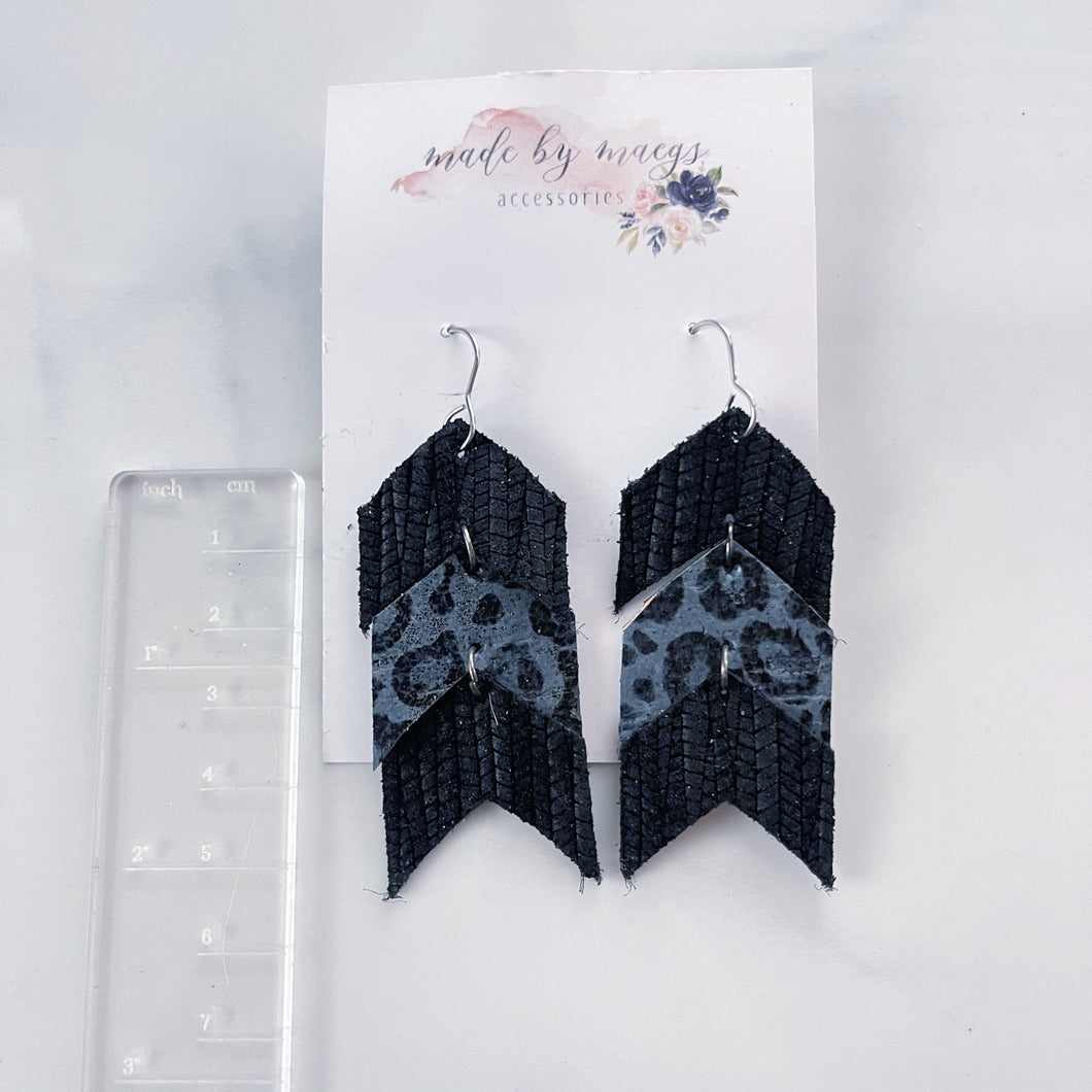 Leather - Black & Charcoal Leopard Arrows - Dangles