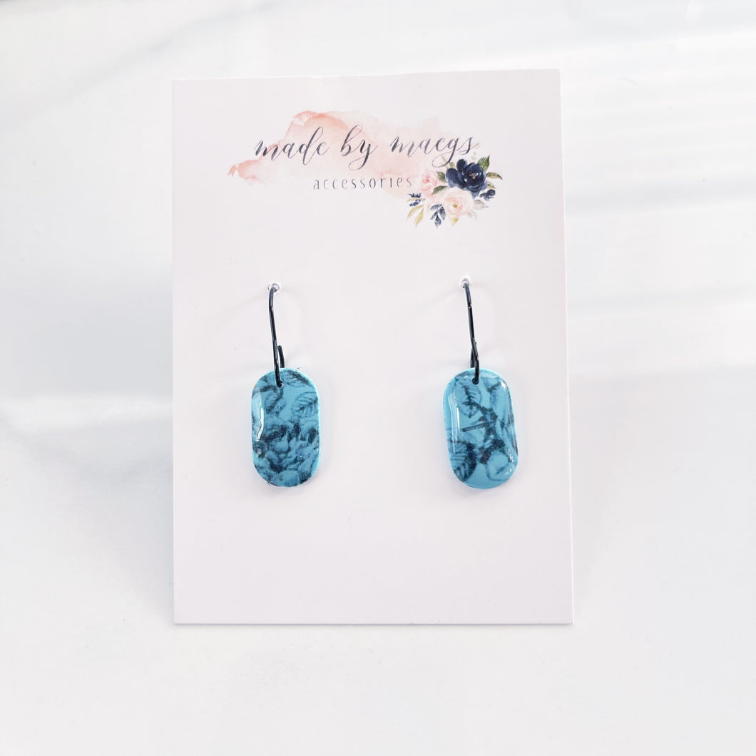 Clay - Light Blue Floral - Oval Dangles