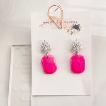 Load image into Gallery viewer, Date Night - Neon Pink Rounded Rectangle Dangles
