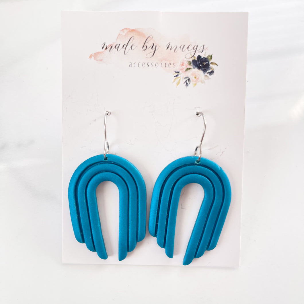 Clay - Deep Sea Blue - Embossed Open Oval Dangles