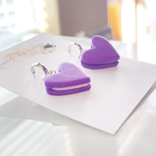 Load image into Gallery viewer, Clay - Purple Heart Macarons - Hoop Dangles
