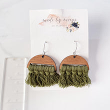 Load image into Gallery viewer, Macrame - Olive Arch Dangles - Oak Wood
