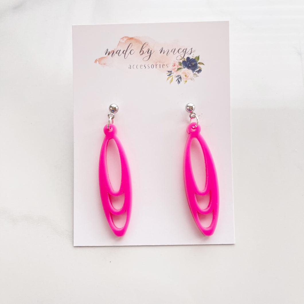 Acrylic - Neon Pink Ovals - Dangles