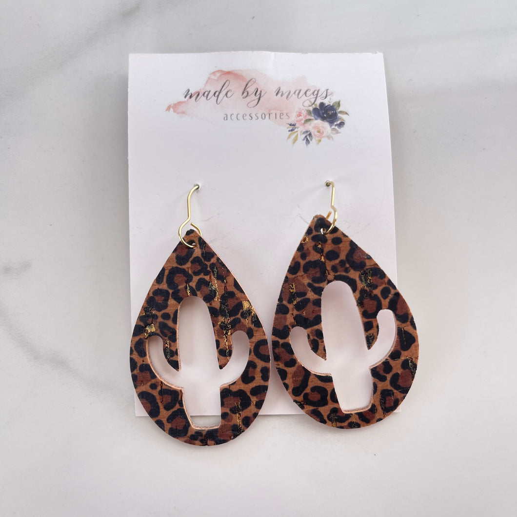 Leather - Leopard Drop Cactus Cutouts - Dangles