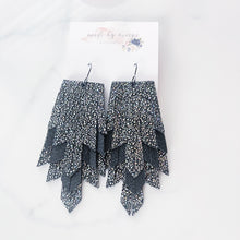 Load image into Gallery viewer, Leather - Glitter &amp; Matte Black - Triple Layer Fringe Mega Dangles
