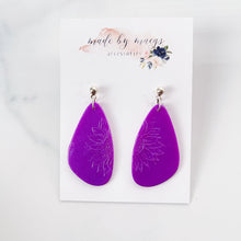 Load image into Gallery viewer, Valentine’s Collection - Shimmer Purple Clay Sunflower Dangles
