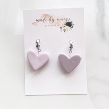 Load image into Gallery viewer, Clay - Lavender Heart Macarons - Hoop Dangles
