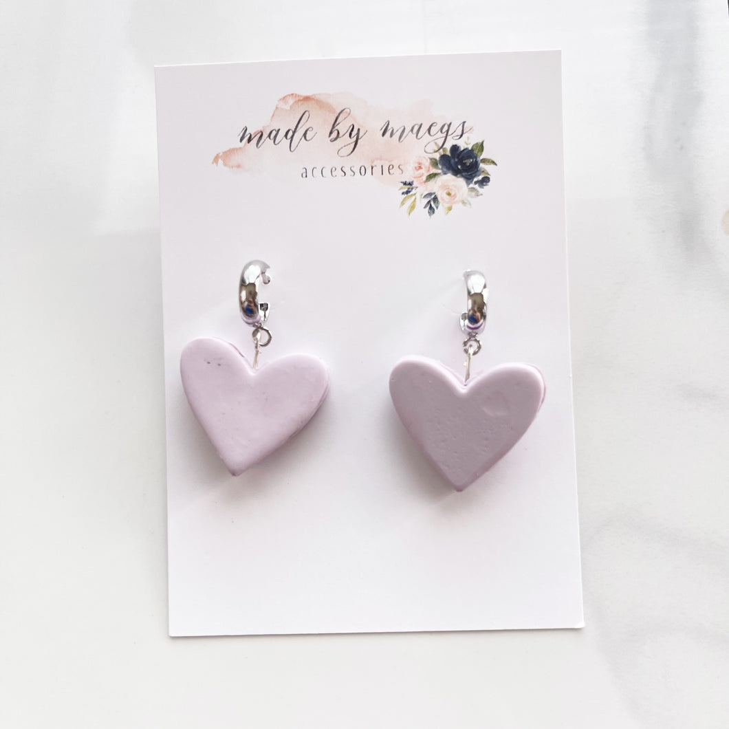 Clay - Lavender Heart Macarons - Hoop Dangles