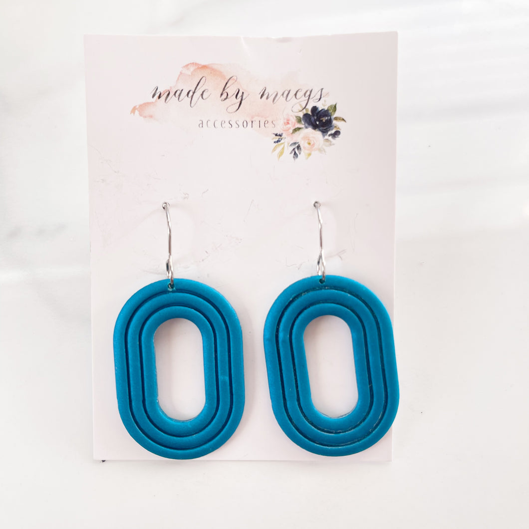 Clay - Deep Sea Blue - Embossed Cutout Oval Dangles