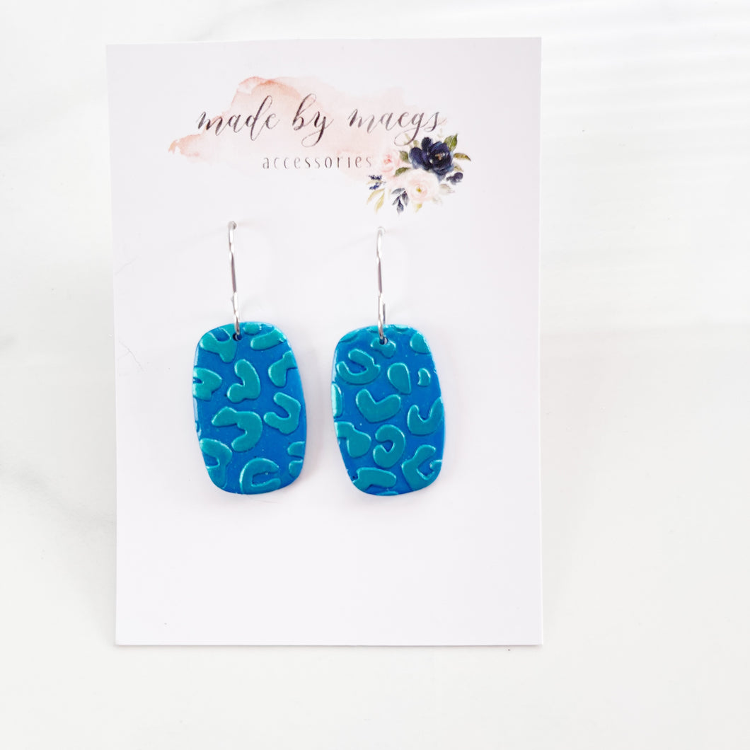 Clay - Blue & Turquoise Leopard - Dangles