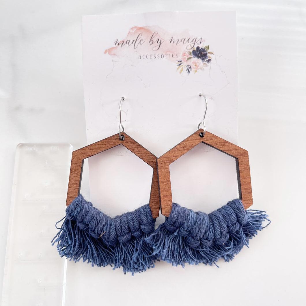 Macrame - Navy Blue Hexagon Dangles