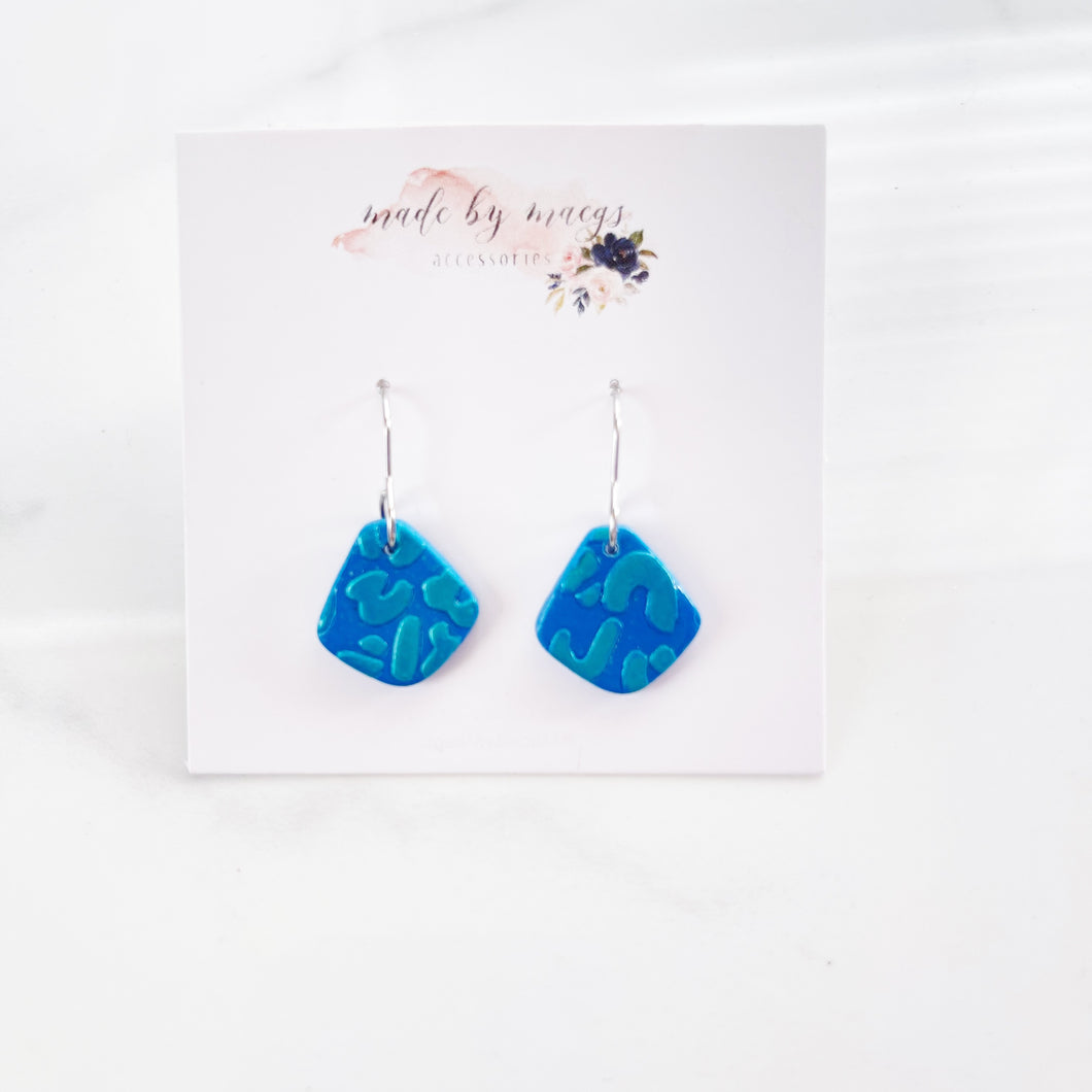 Clay - Blue & Turquoise Leopard - Mini Fan Dangles