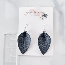 Load image into Gallery viewer, Leather - Black &amp; Charcoal Leopard - Pinched Drop Dangles
