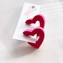 Load image into Gallery viewer, Clay - Magenta Heart Hoops - Posts
