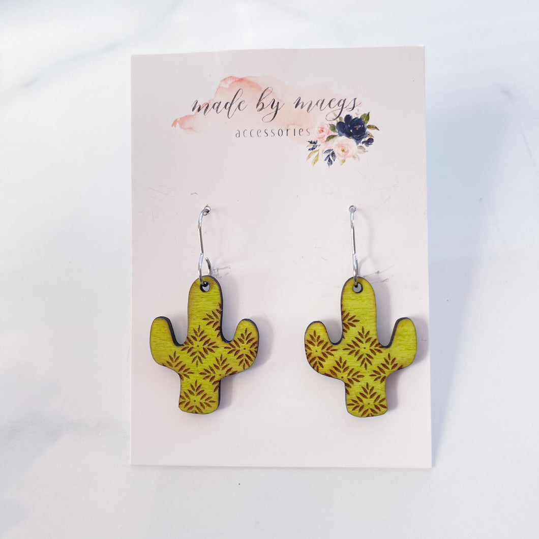 Wooden - Cactus Engraved - Dangles