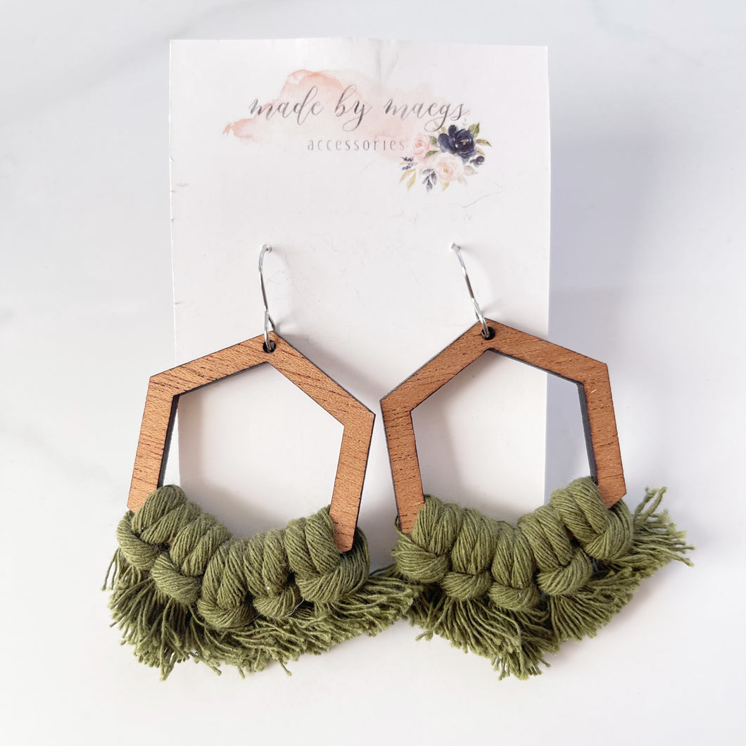 Macrame - Olive Hexagon Dangles