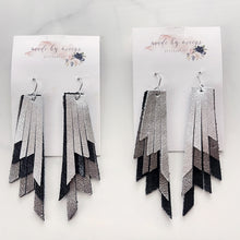 Load image into Gallery viewer, Leather - Grey Scale Triple Layer Fringe - Large Dangles
