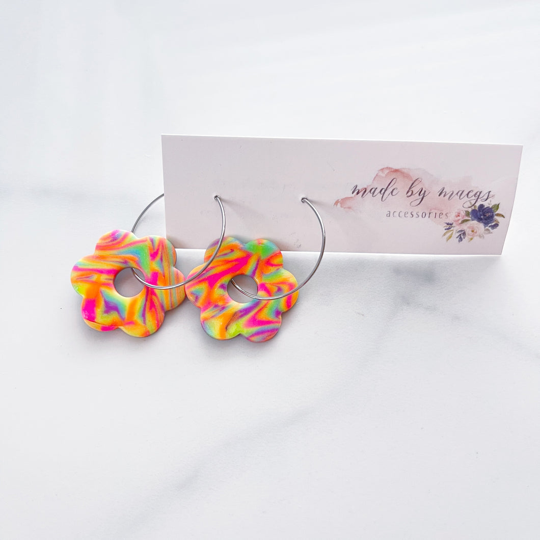 Clay - Neon 6 Petal Swirl Flower - Hoops