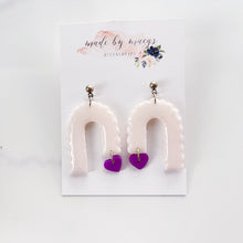 Load image into Gallery viewer, Date Night - Arches+Purple Hearts Ivory+Opal Dangles
