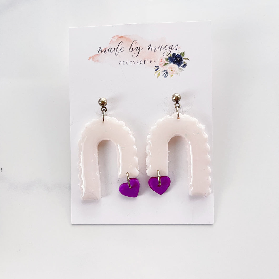 Date Night - Arches+Purple Hearts Ivory+Opal Dangles