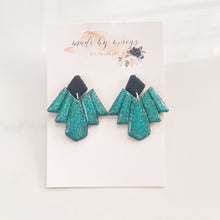 Load image into Gallery viewer, Clay - Black &amp; Glitter Teal -  Fancy Dangles
