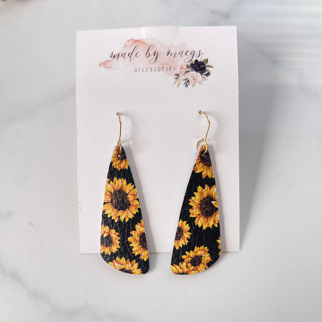 Leather - Sunflowers - Abstract Bar Dangles