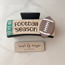 Load image into Gallery viewer, 4” Claw Clip - Various Color Clips with Football Season Wooden Cover
