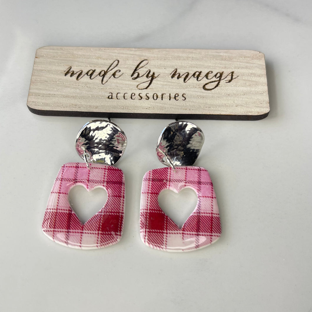 Valentine’s Collection - Plaid Heart Cutout Dangles