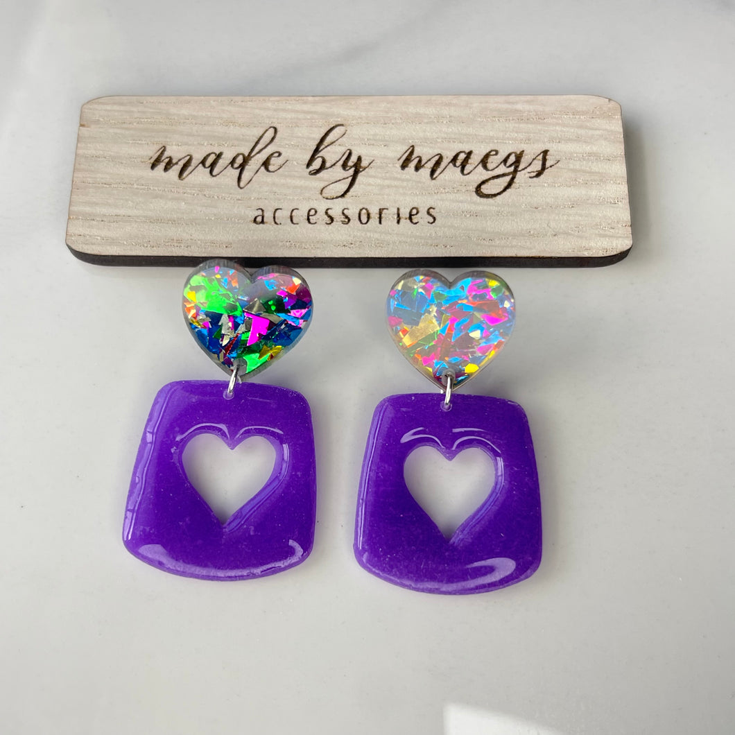 Valentine’s Collection - Purple Heart Cutout Dangles