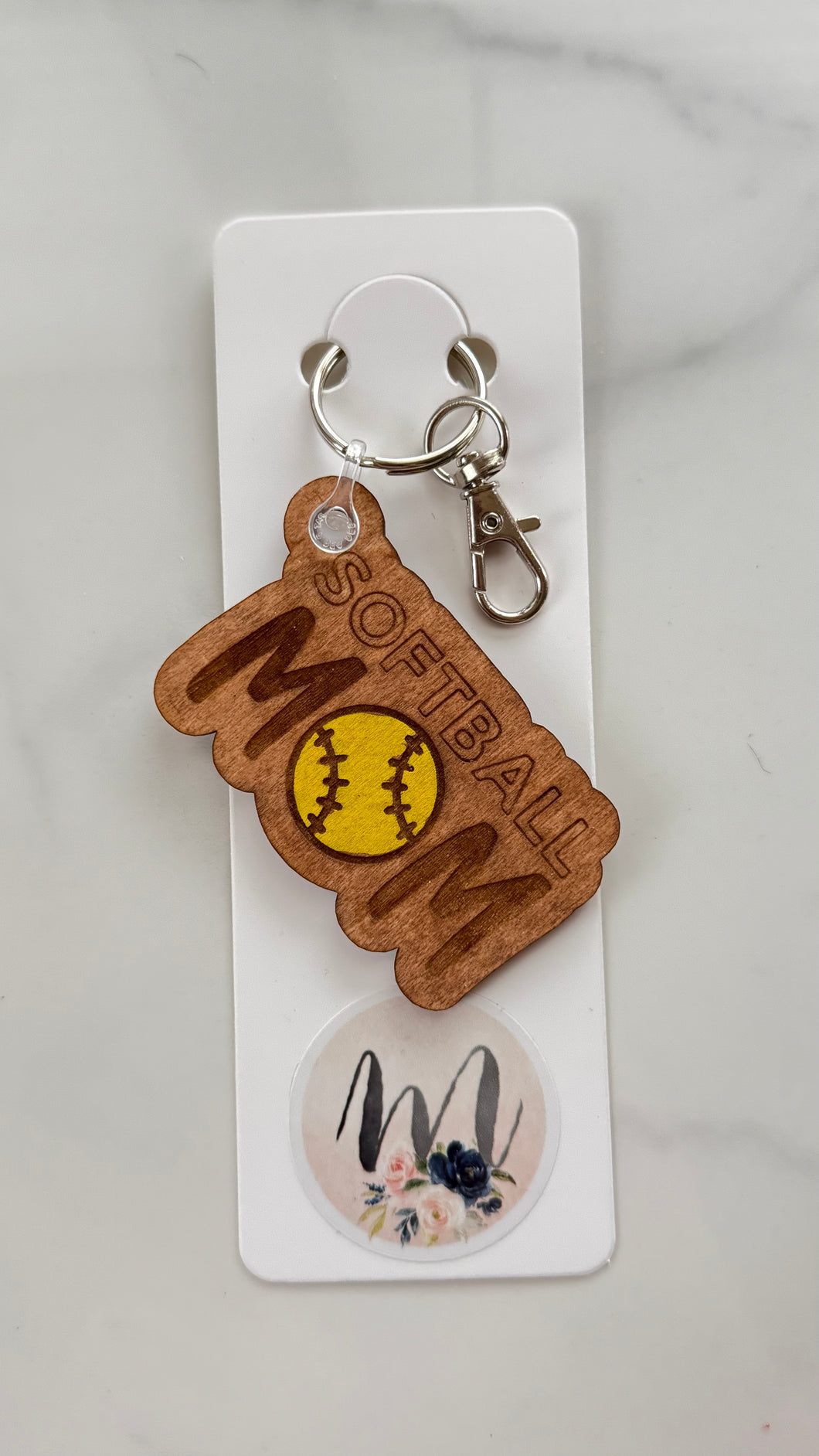 Keychain - Wooden - Softball Mom