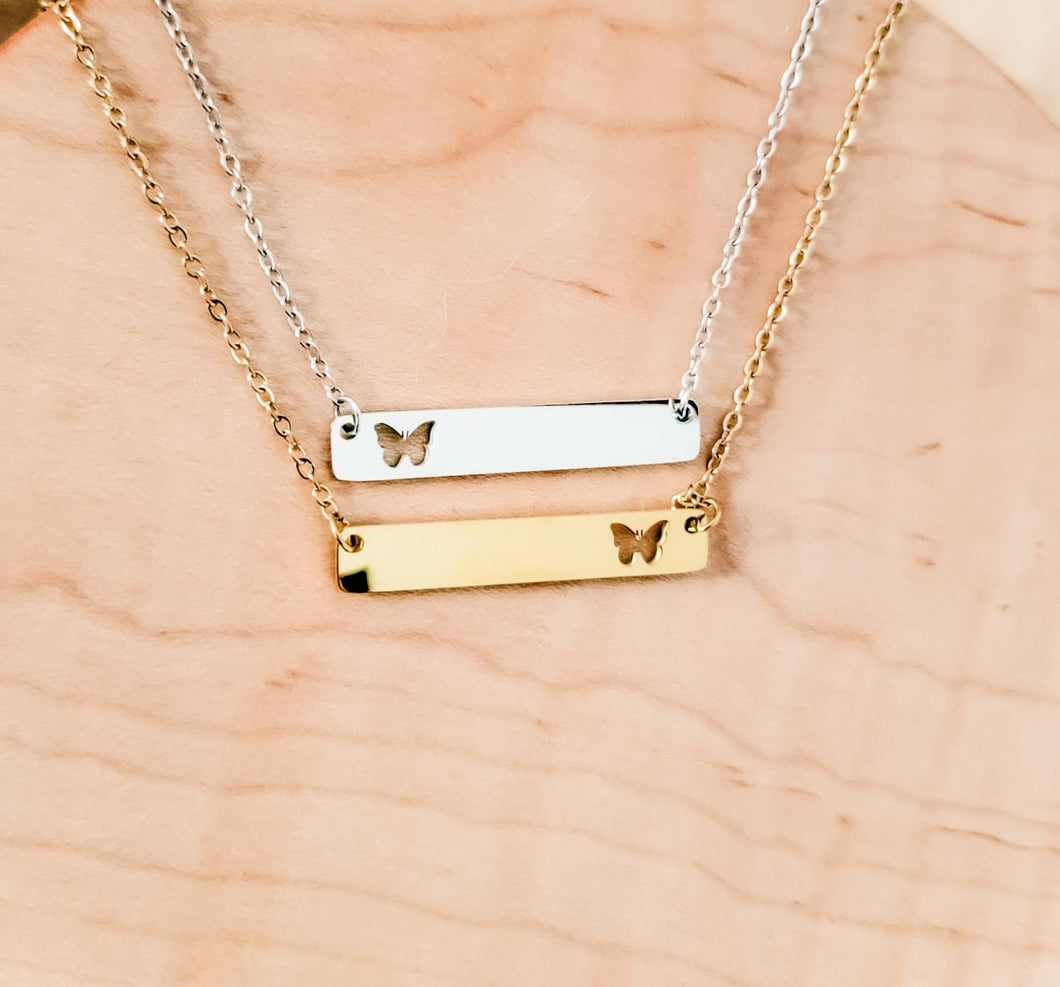 Butterfly Bar Necklace — Leave Notes at Checkout