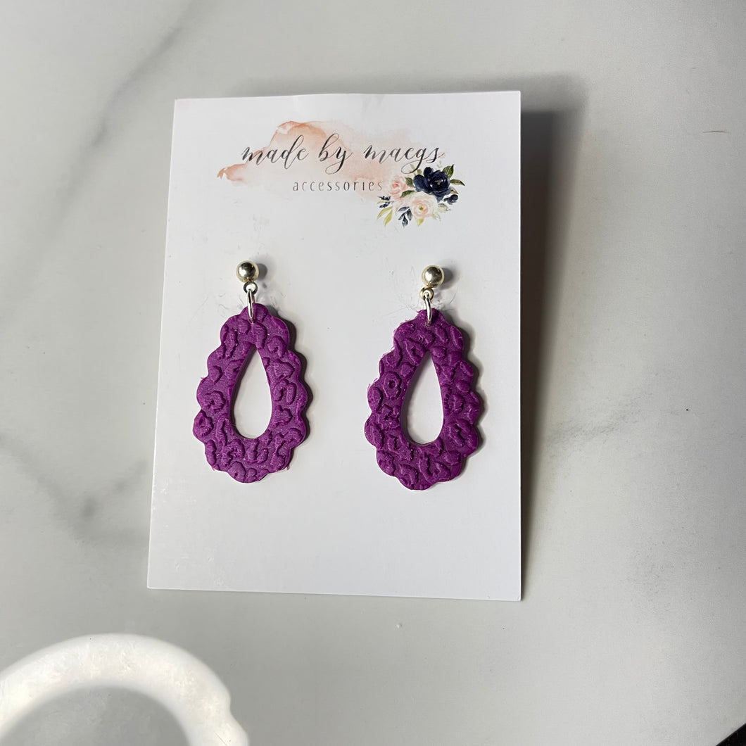 Valentine’s Collection - Purple Leopard Embossed Scalloped Dangles