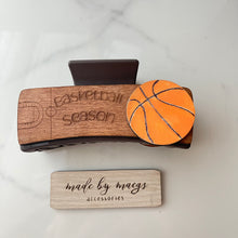 Load image into Gallery viewer, 4” Claw Clip - Various Color Clips with Basketball Season Wooden Cover
