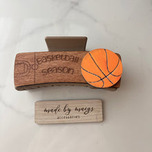 Load image into Gallery viewer, 4” Claw Clip - Various Color Clips with Basketball Season Wooden Cover
