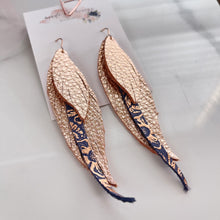 Load image into Gallery viewer, Leather - Rose Gold &amp; Western Tooled - Fringe Feathers
