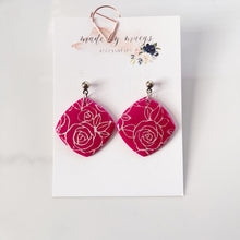 Load image into Gallery viewer, Date Night - Raspberry Rounded Diamond Floral Dangles
