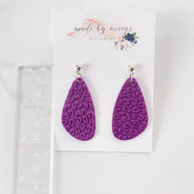 Load image into Gallery viewer, Valentine’s Collection - Embossed Leopard Purple Clay Dangles
