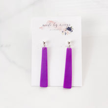 Load image into Gallery viewer, Valentine’s Collection - Shimmer Purple Clay Elegant Bar Dangles
