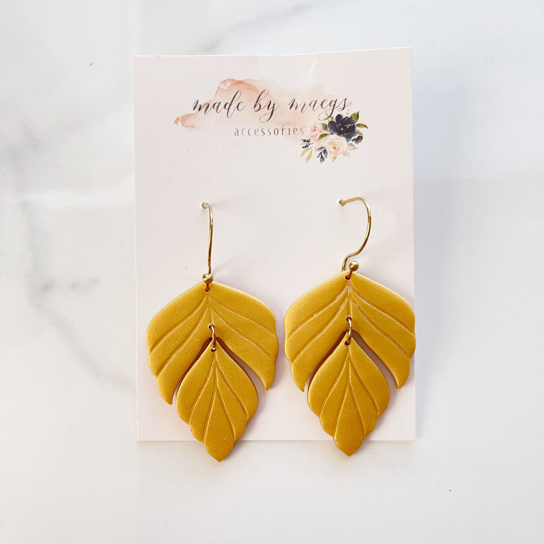 Clay - Shimmer Gold Feather Dangles